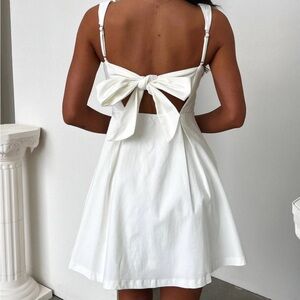 White Spaghetti Strap Backless With Bow